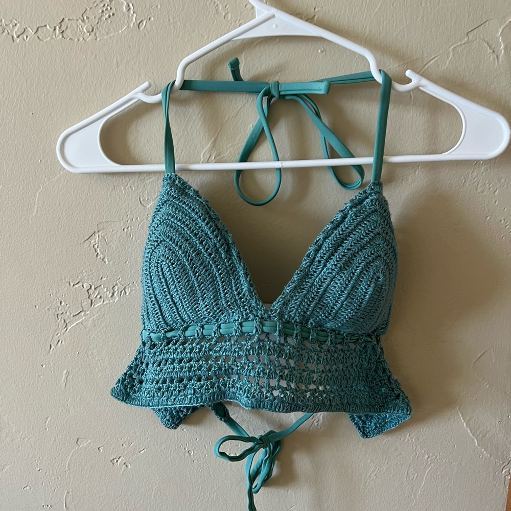Xhilaration Teal Green Croqued Bikini Top Medium - Picture 4 of 7